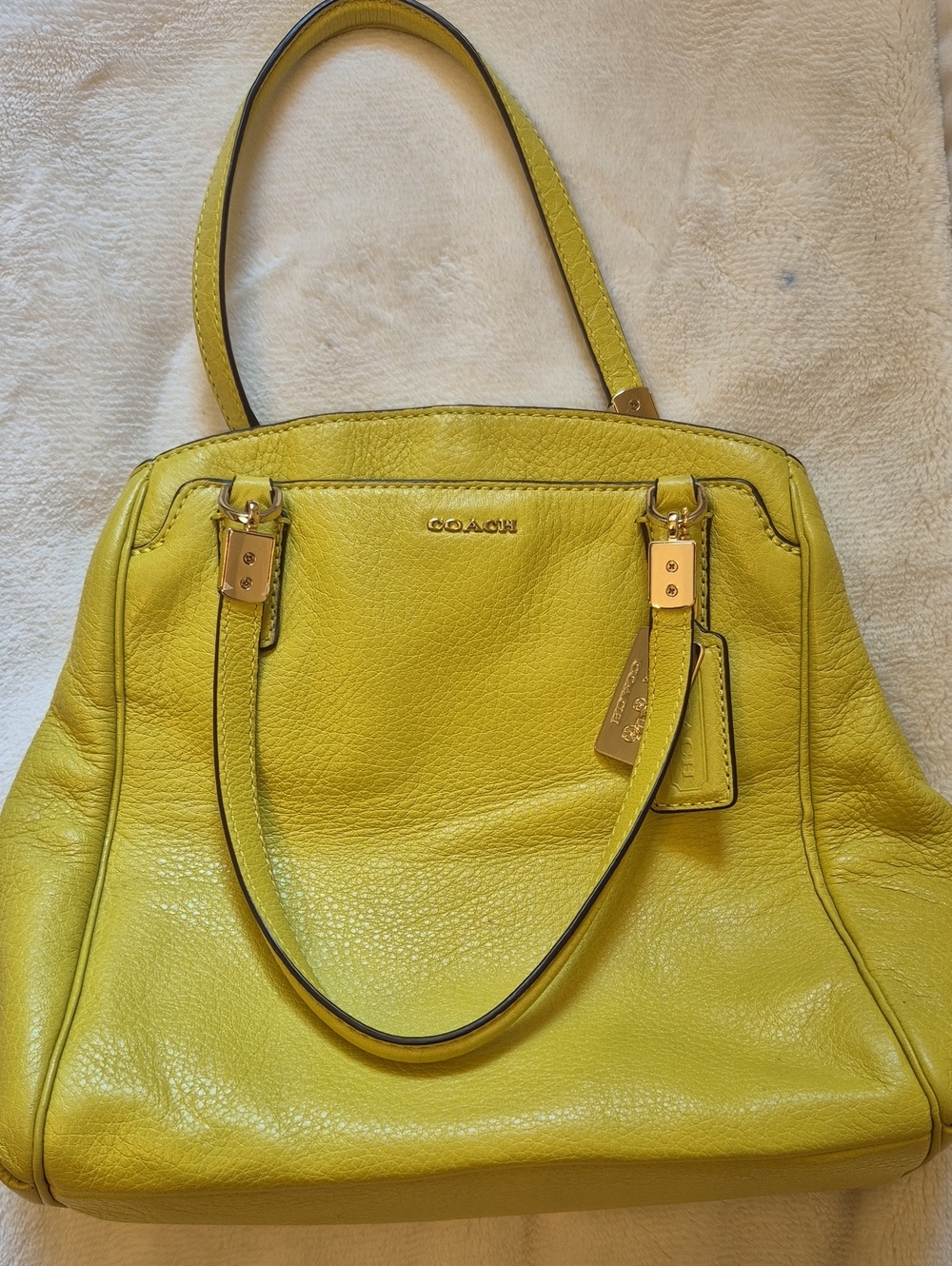 COACH Yellow Pebbled Leather Shoulder Bag with Gold Hardware